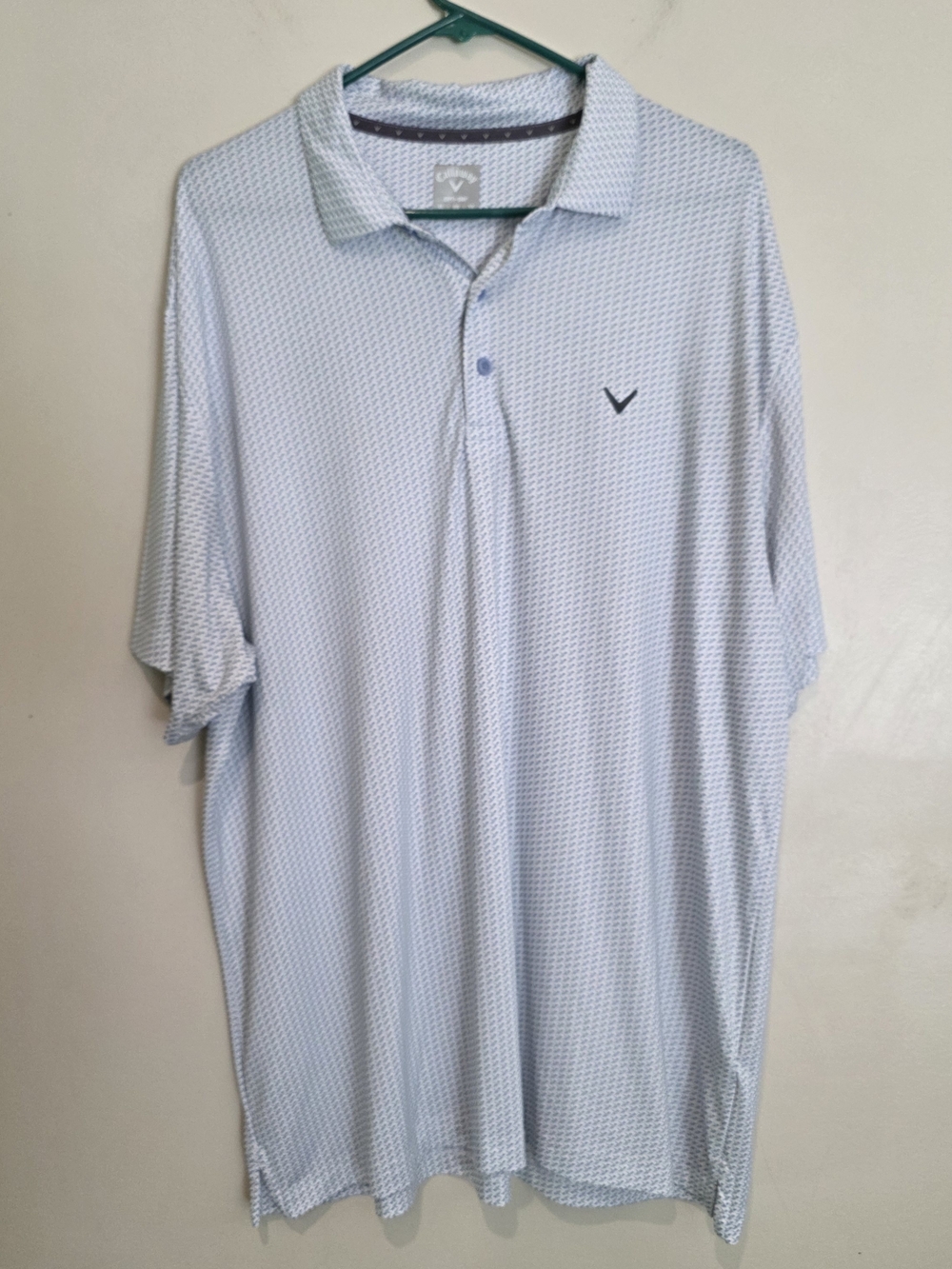 Callaway Light Blue And White Men's Golf Polo with Micro Geometric Bird Print
